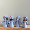 4 felt Hydrangea Flower Fairies wearing light blue dresses and Hydrangea flowers on their heads with varied skin tones | © Conscious Craft